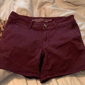 american eagle maroon midi super stretch shorts